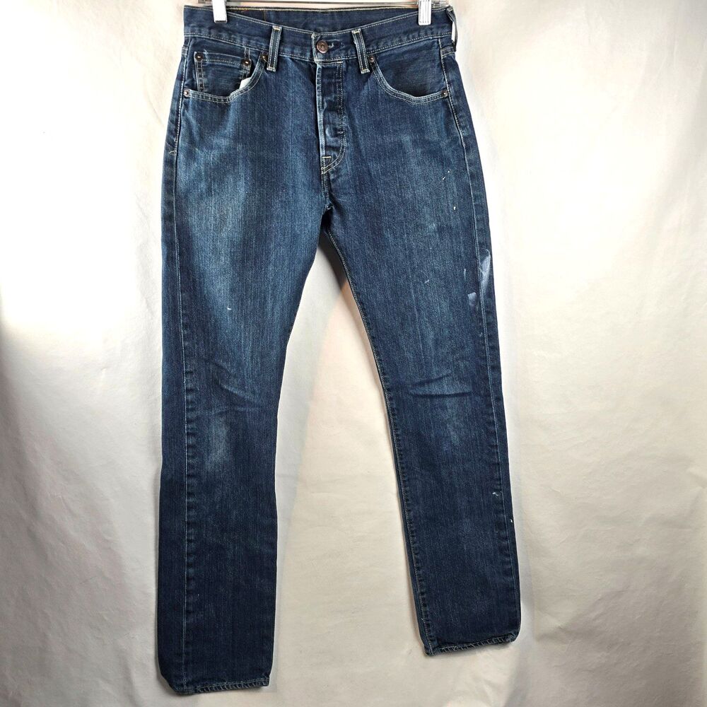 Levis 501 Jeans Mens 30x34 Dark Wash Button Fly Straight Leg Denim Shrunk 28x32